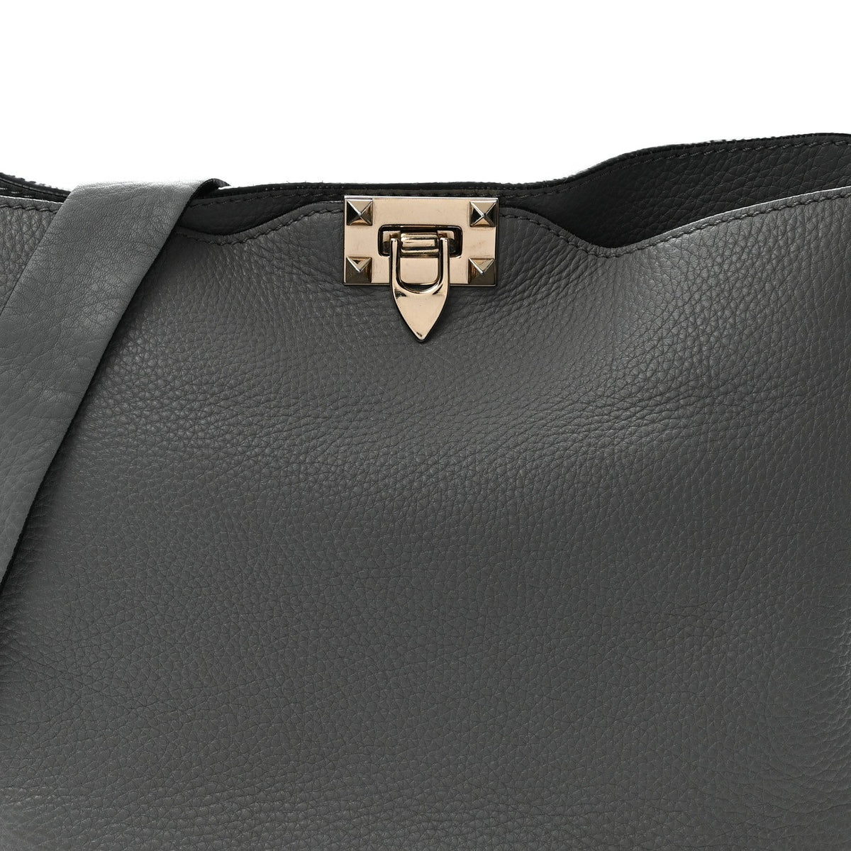 Pebbled Calfskin Small Rockstud Flip-Lock Messenger Bag Light Stone