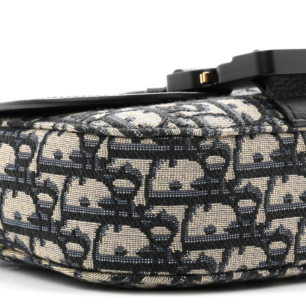 Grained Calfskin Oblique Mini Saddle Messenger Bag With Flap Beige Black