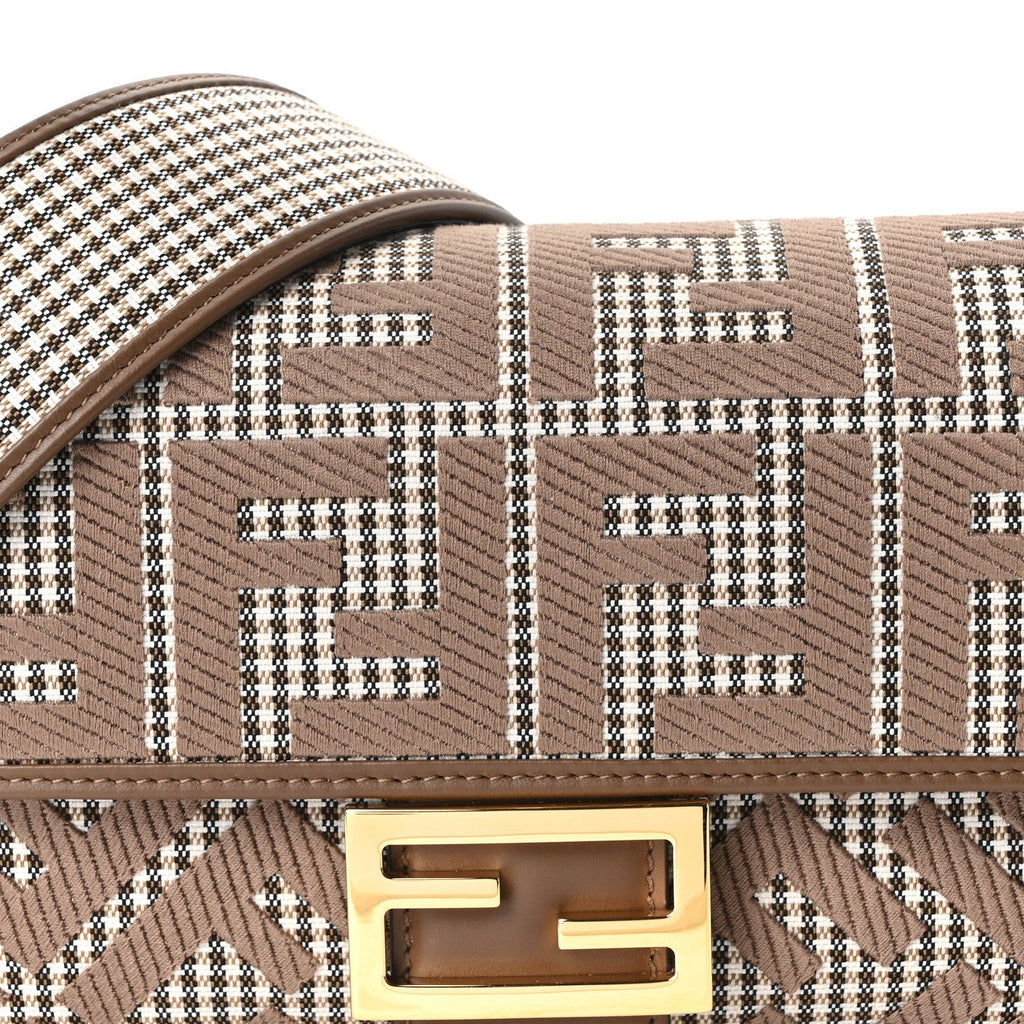 Wool Vitello King Houndstooth FF Embroidered Baguette Beige Moro