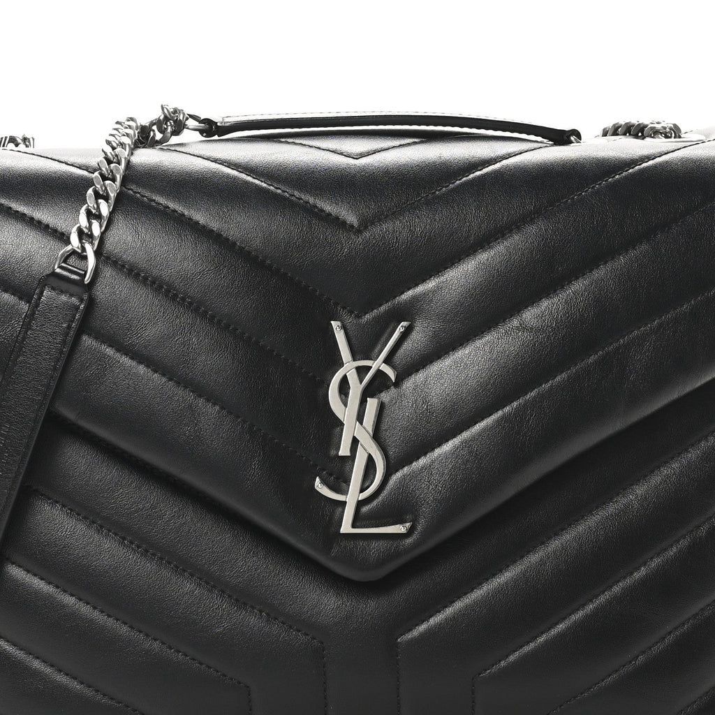 Calfskin Y Quilted Monogram Medium Loulou Chain Satchel Black