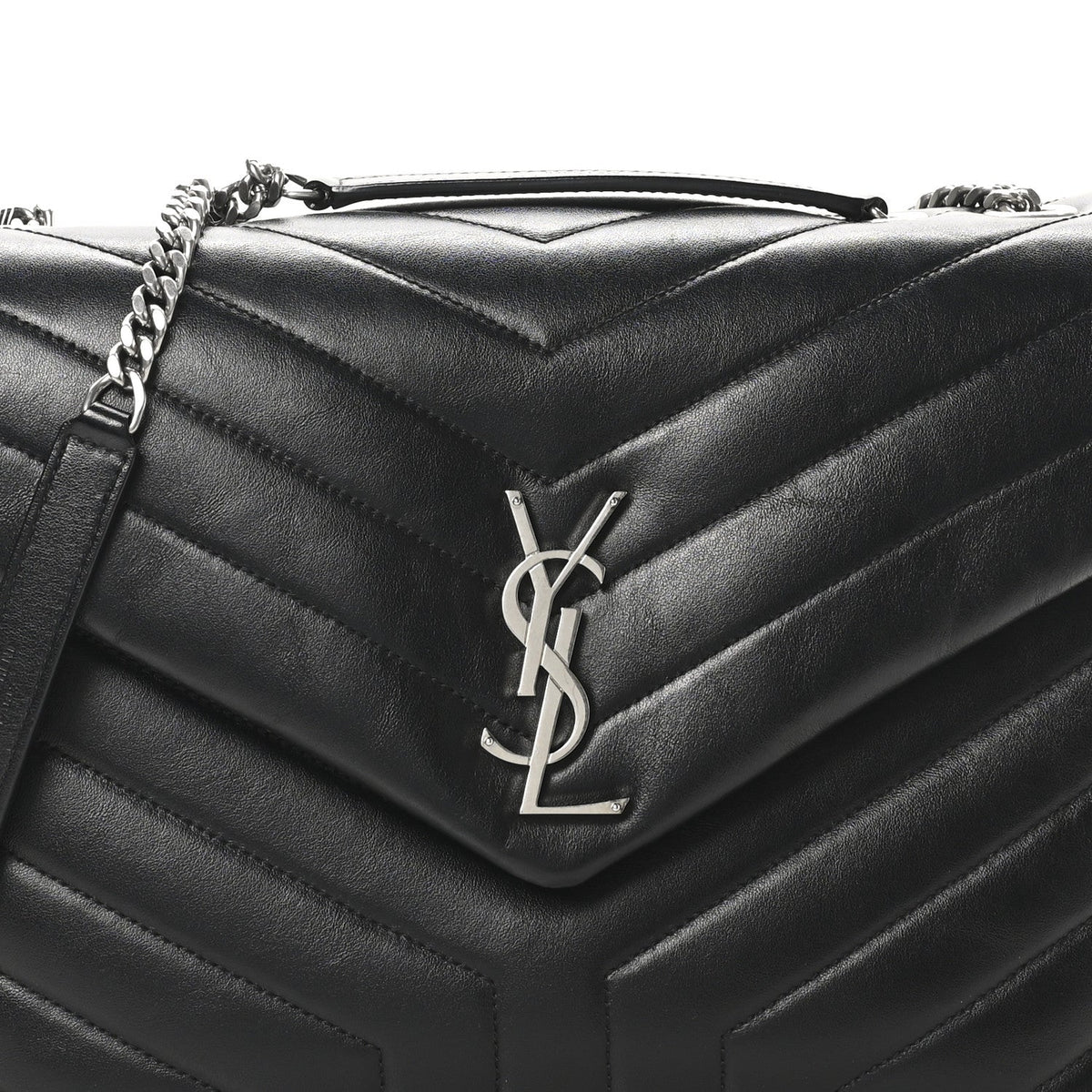 Calfskin Y Quilted Monogram Medium Loulou Chain Satchel Black