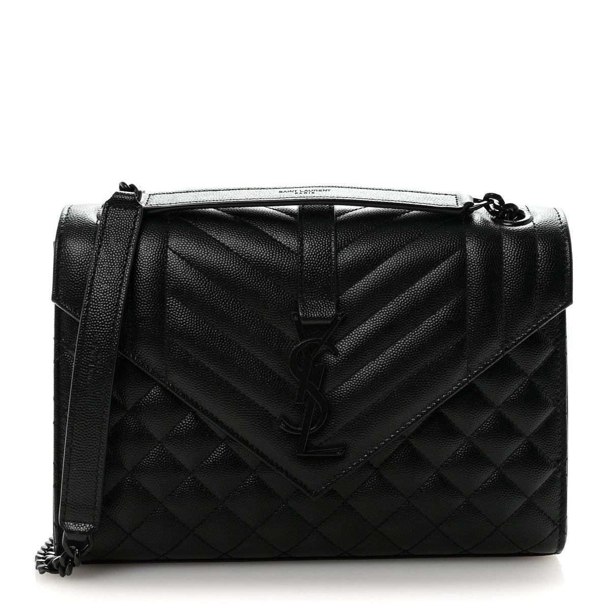 Grain De Poudre Textured Mixed Matelasse Triquilt Medium Monogram Monochrome Satchel Black