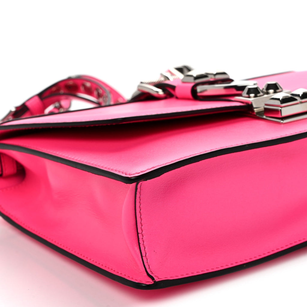 Saffiano City Calfskin Studded Large Elektra Shoulder Bag Fuchsia Black