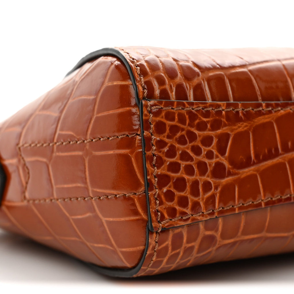 Calfskin Crocodile Embossed Nano Antigona Tan