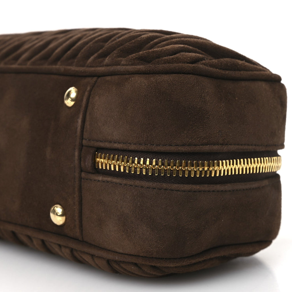 Suede Matelasse Large Arcadie Top Handle Bag Cocoa Brown