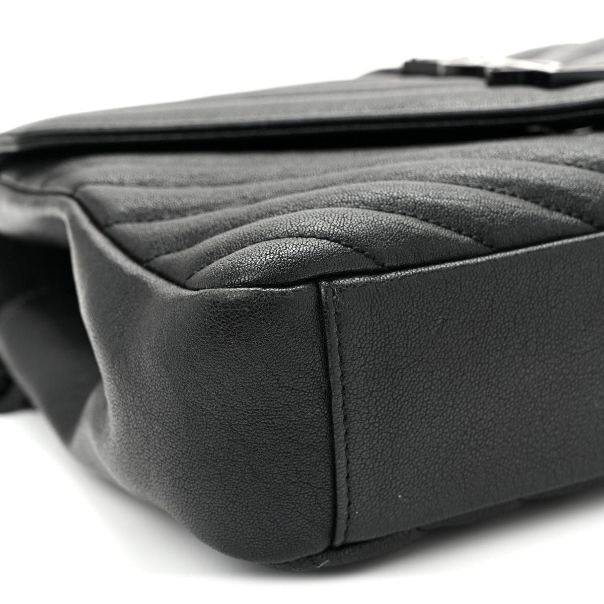 Sheepskin Matelasse Chevron Monogram Monochrome Medium College Bag Black