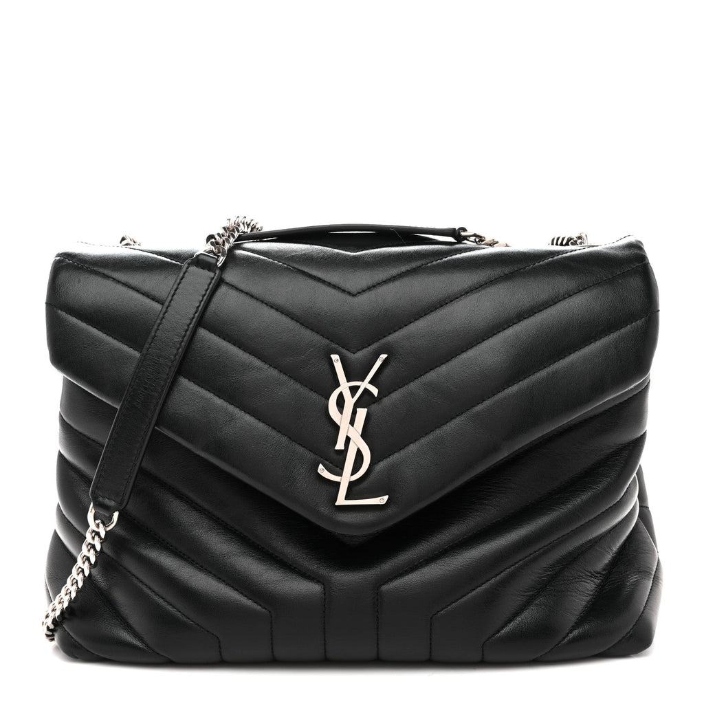 Calfskin Y Quilted Monogram Medium Loulou Chain Satchel Black