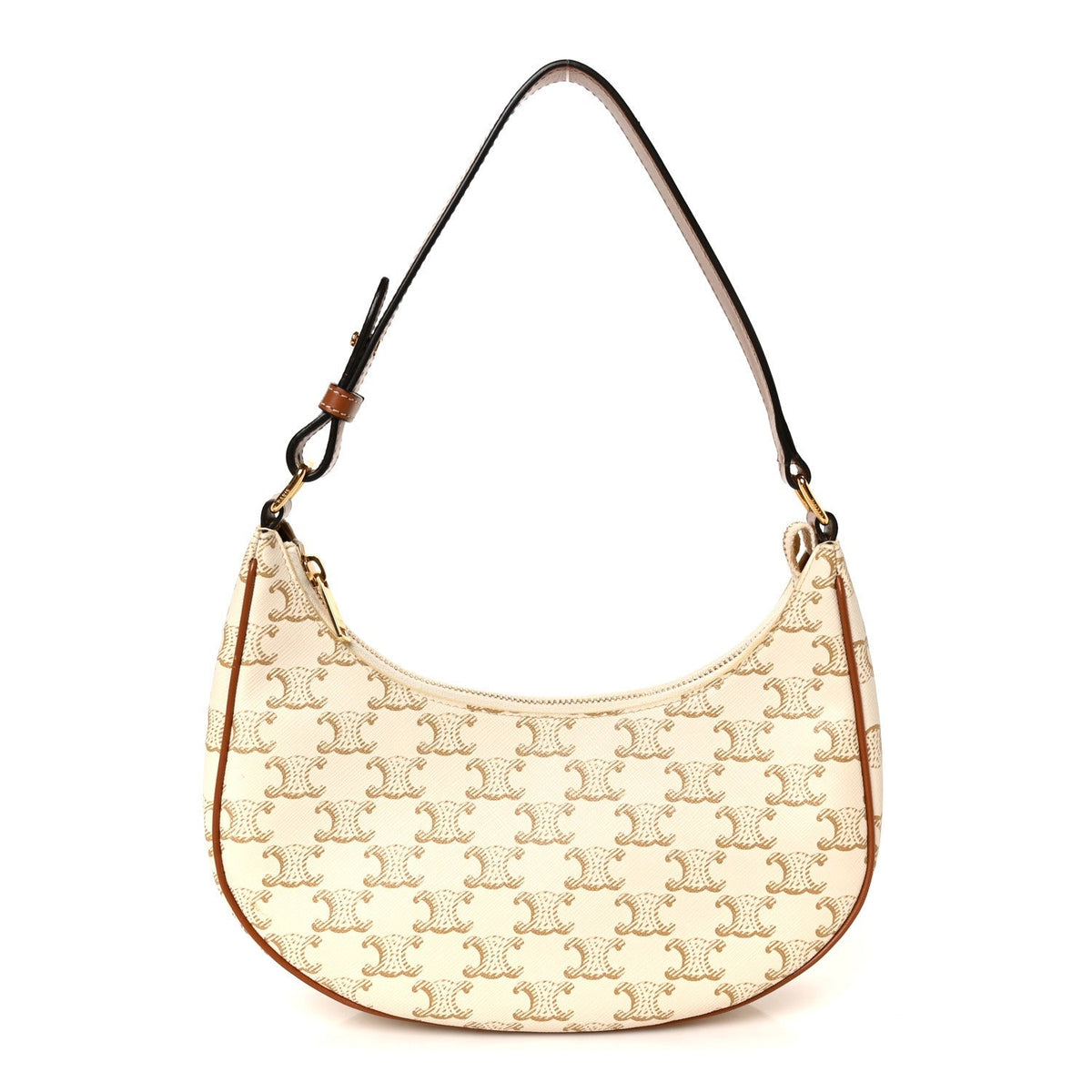 Canvas Calfskin Ava Triomphe Shoulder Bag White