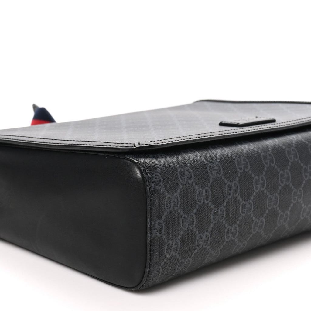 GG Supreme Monogram Web Flap Messenger Bag Black Grey
