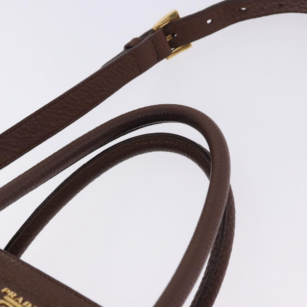 PRADA Hand Bag Taurillon Leather 2way Brown Gold Auth am12327V