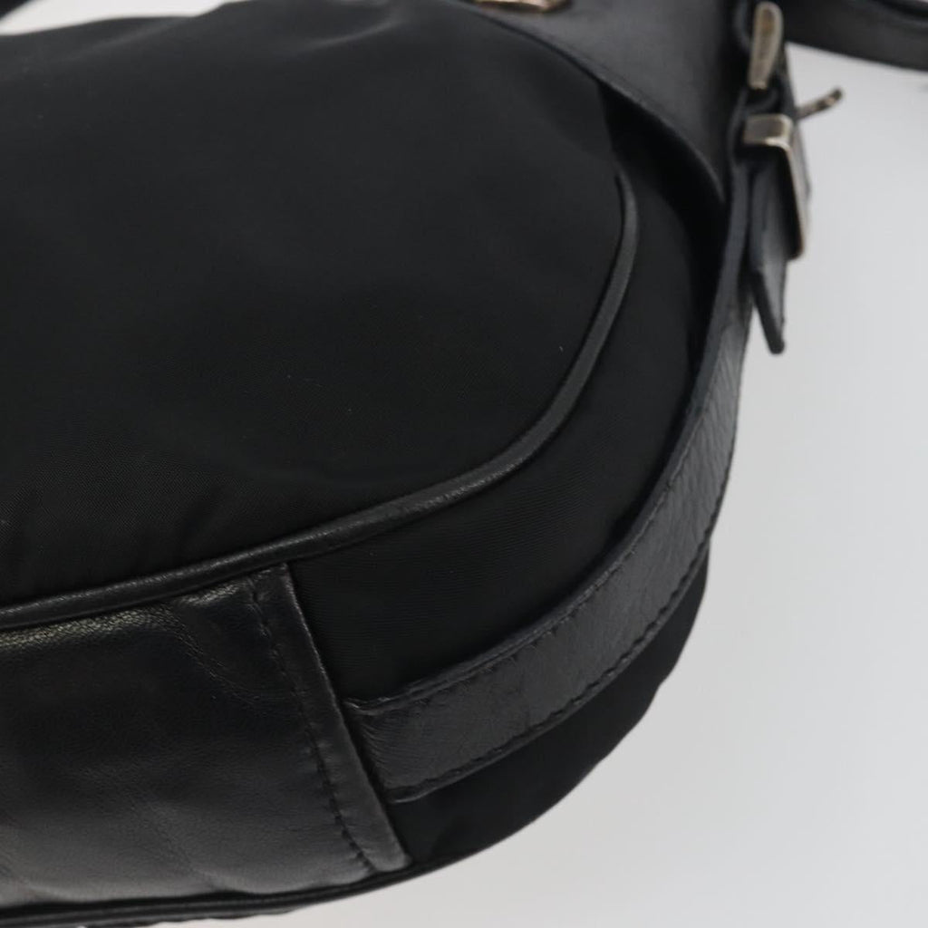 PRADA Shoulder Bag Nylon Leather Black Silver Auth am12415V