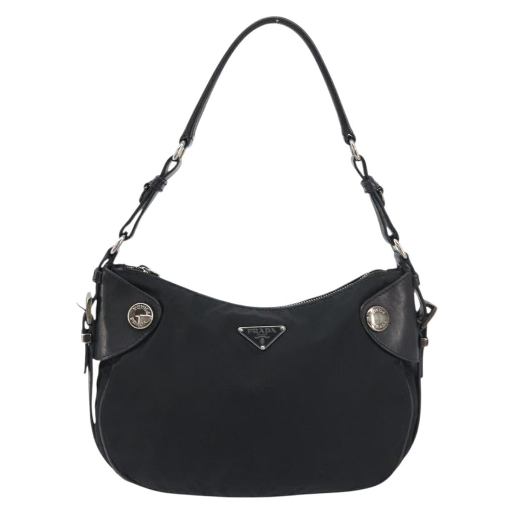 PRADA Shoulder Bag Nylon Leather Black Silver Auth am12415V
