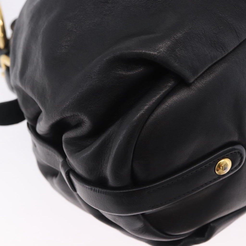 PRADA Shoulder Bag Leather Black Gold Auth am12560V
