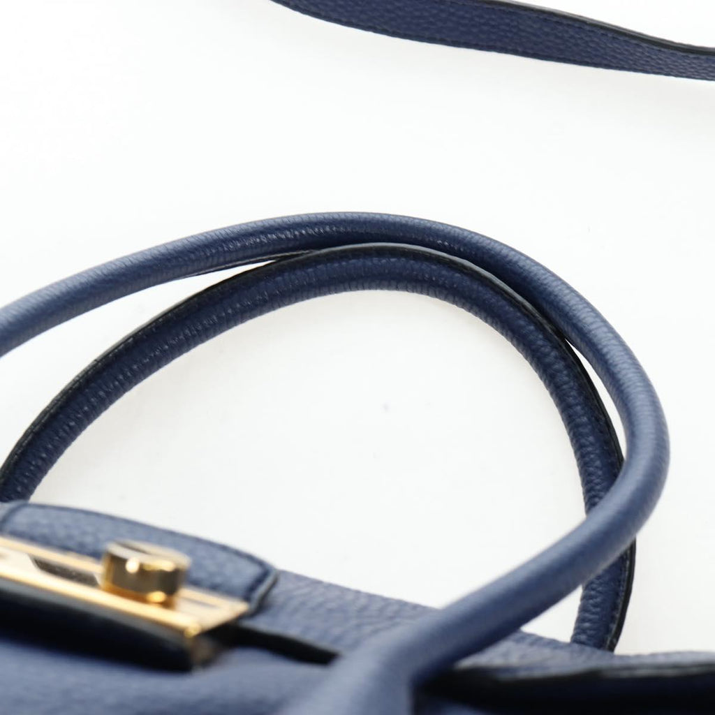 PRADA Ready lock Hand Bag Taurillon Clemence Leather 2way Blue Auth am12570V