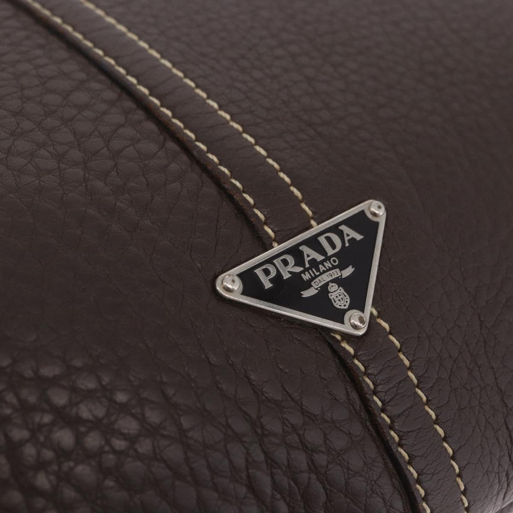 PRADA Shoulder Bag Leather Brown Silver Auth am12574V