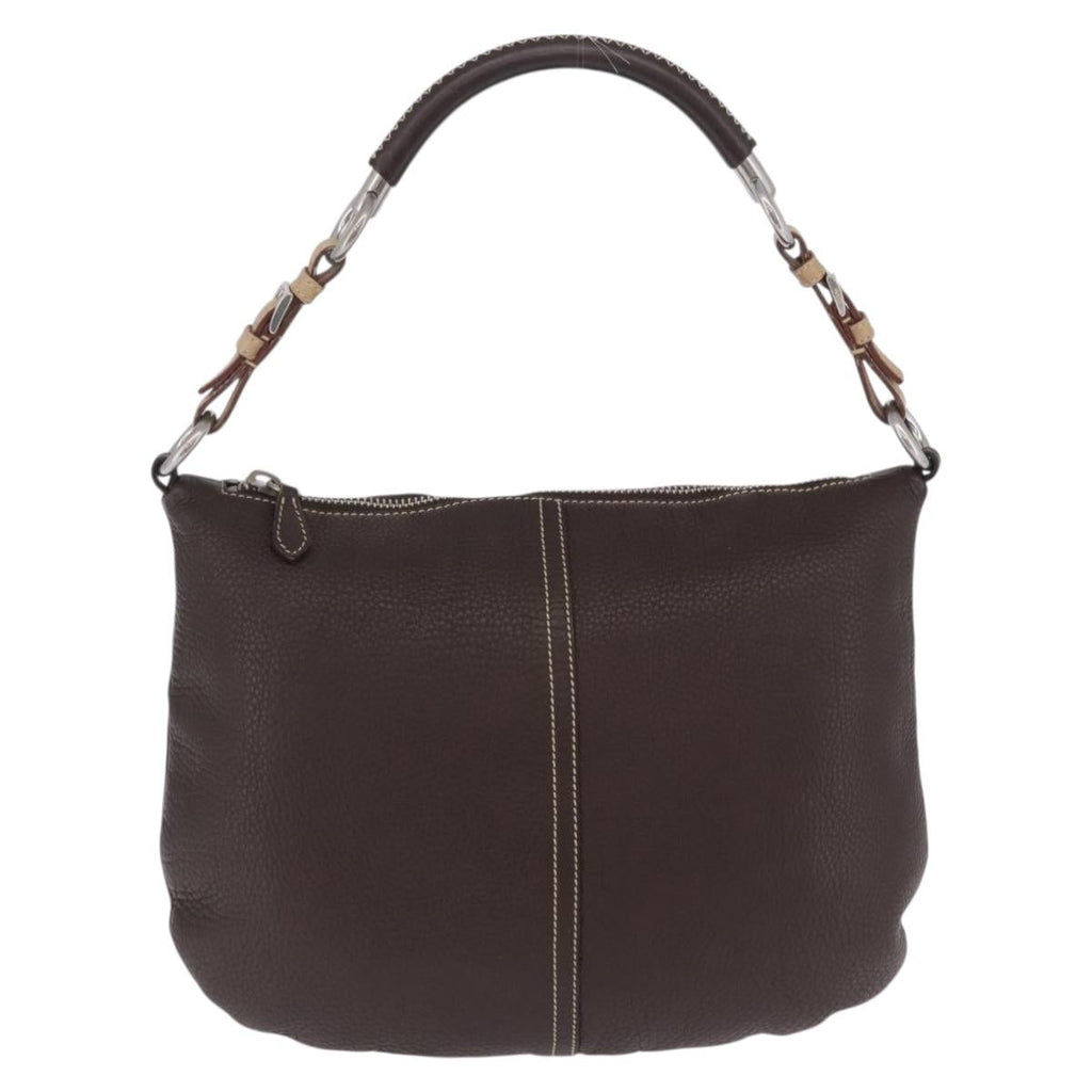 PRADA Shoulder Bag Leather Brown Silver Auth am12574V