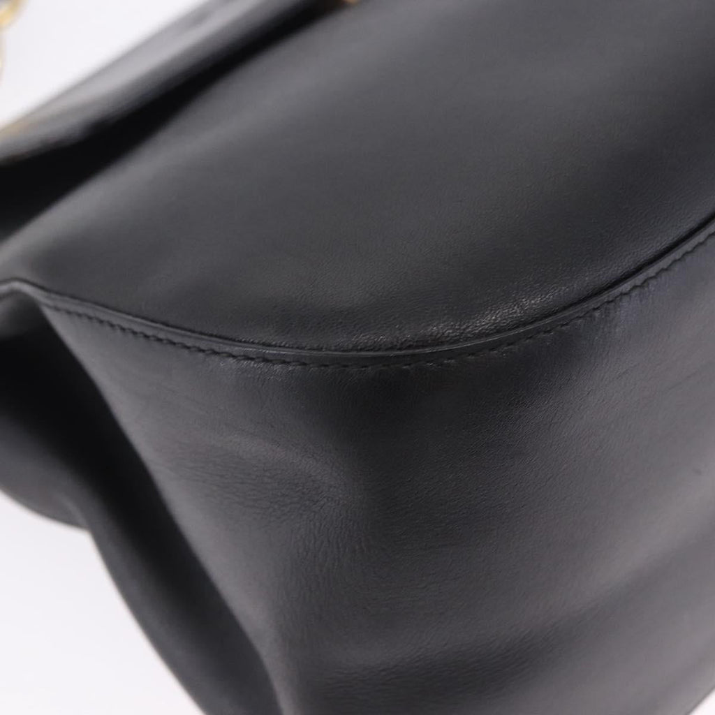 PRADA Chain Shoulder Bag Leather Black Gold Auth am12576V