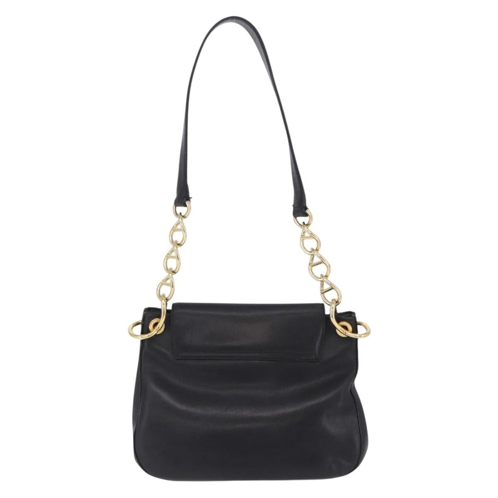 PRADA Chain Shoulder Bag Leather Black Gold Auth am12576V