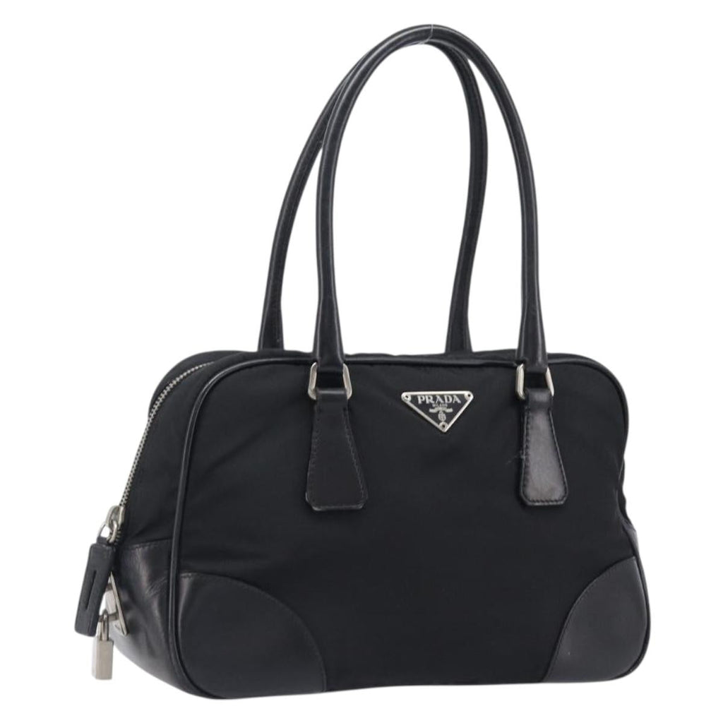 PRADA Hand Bag Nylon Leather Black Silver Auth am12578V