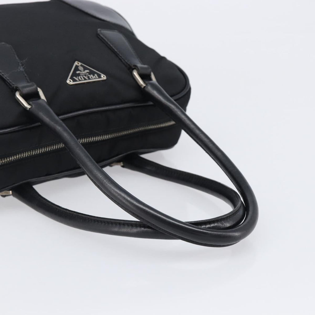 PRADA Hand Bag Nylon Leather Black Silver Auth am12578V