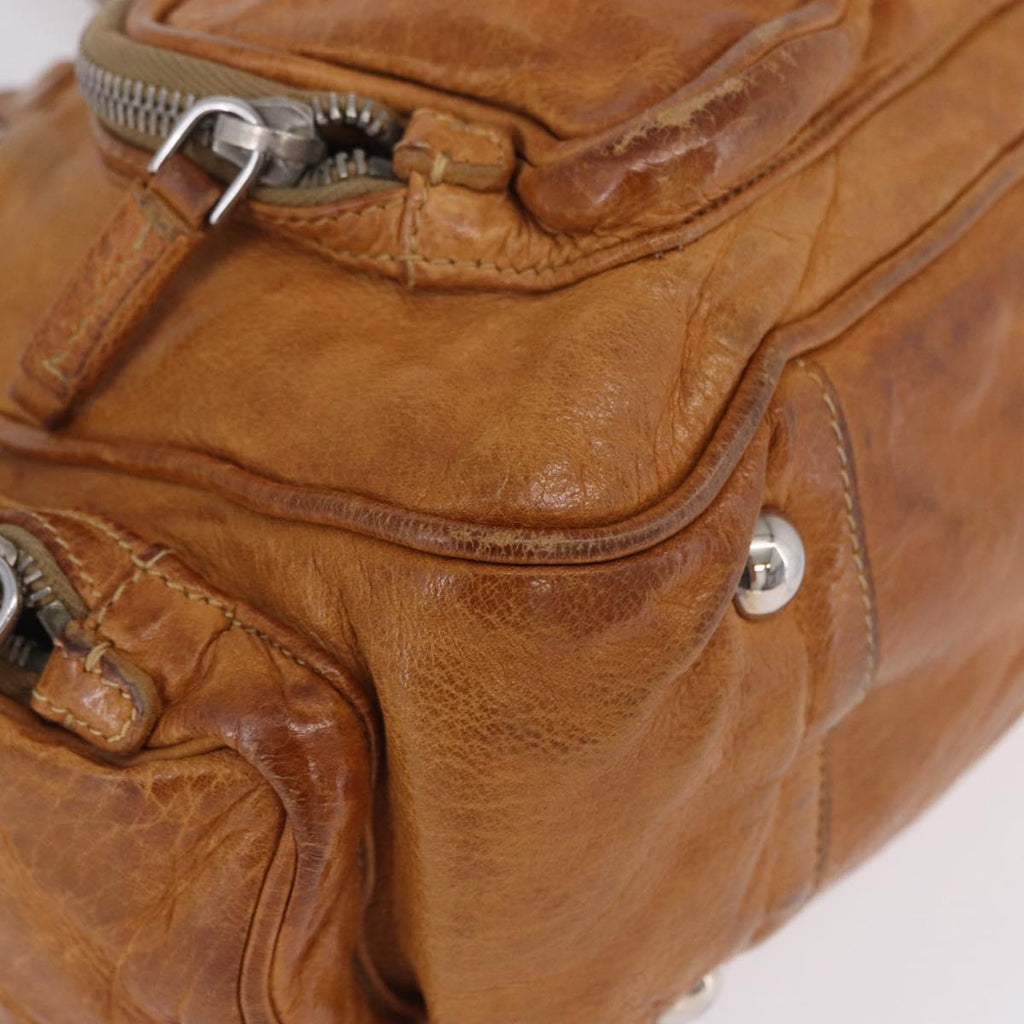 PRADA Hand Bag Leather Brown Silver Auth am12592V