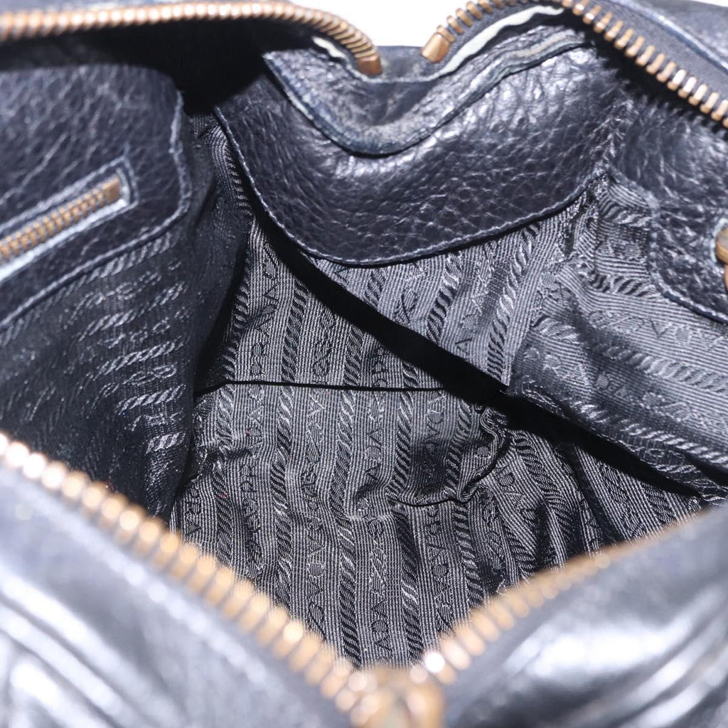PRADA Shoulder Bag Leather nylon Black Gold Auth am12600V