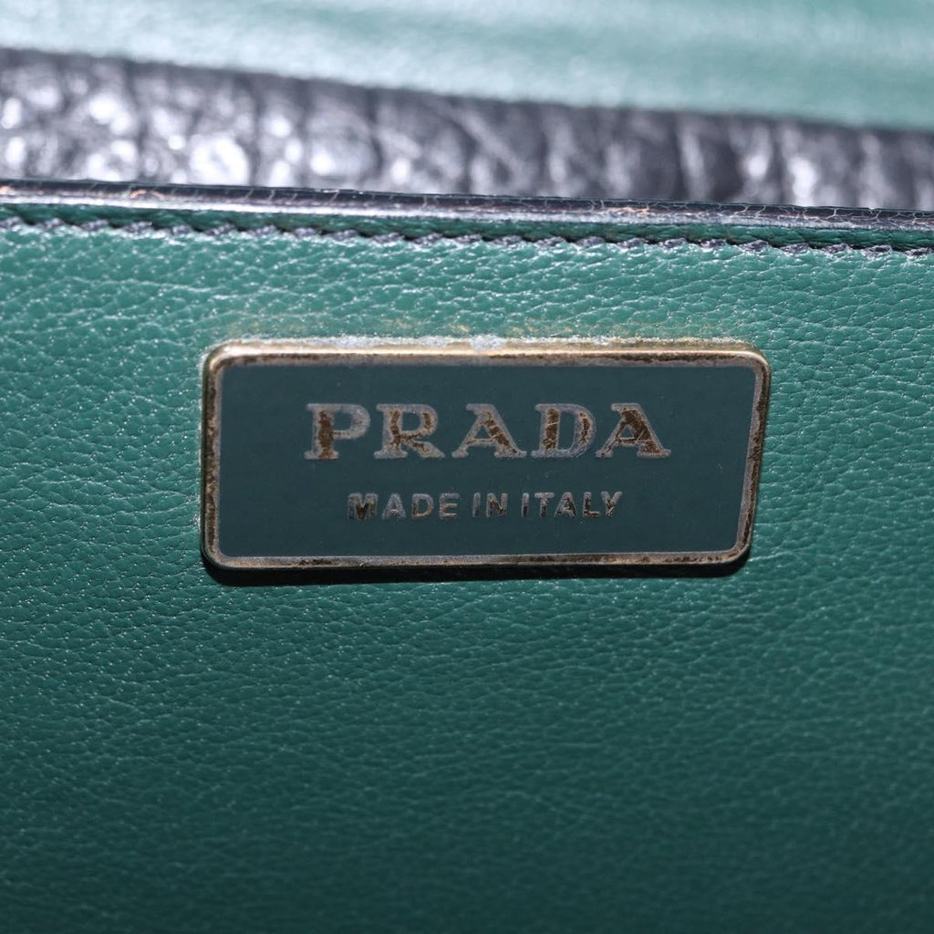 PRADA Ready Lock Shoulder Hand Bag Leather Black Gold Auth am12604V