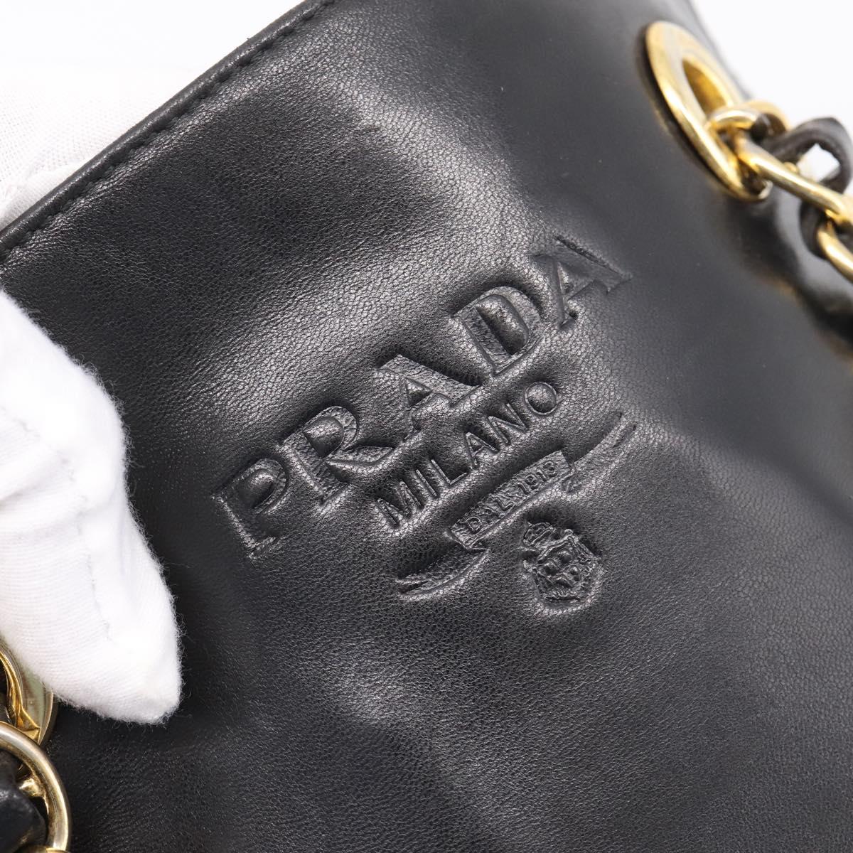 PRADA Chain Tote Bag Leather Nylon Black Gold Auth am12698V