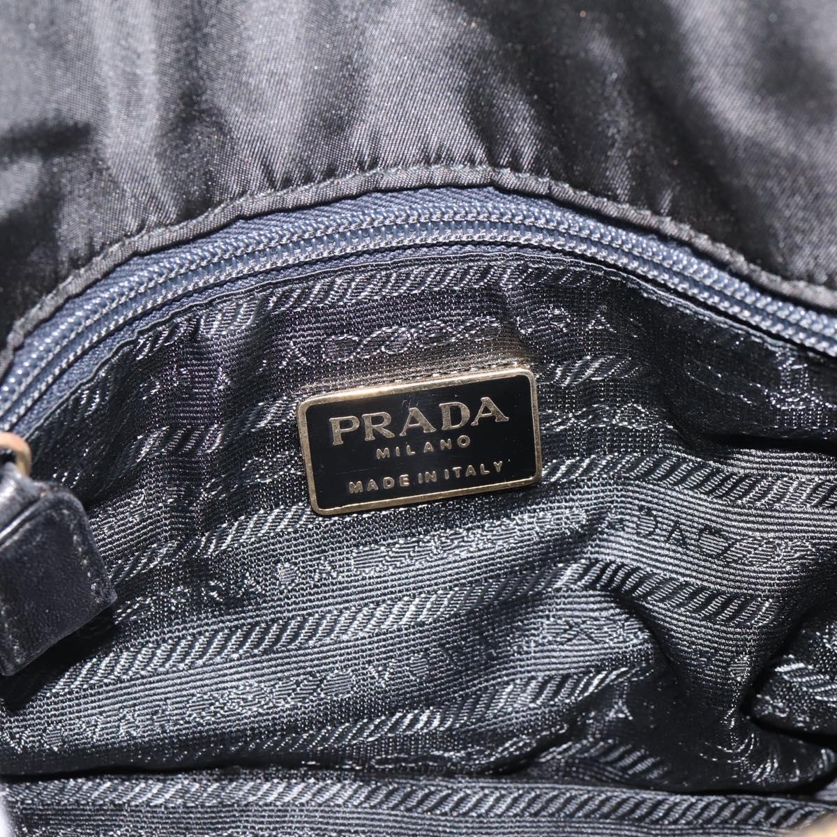 PRADA Chain Tote Bag Leather Nylon Black Gold Auth am12698V