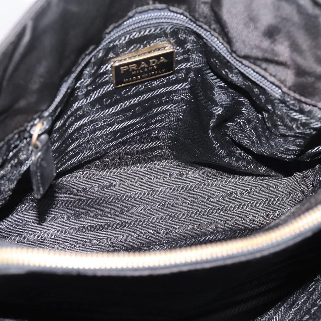 PRADA Chain Tote Bag Leather Nylon Black Gold Auth am12698V