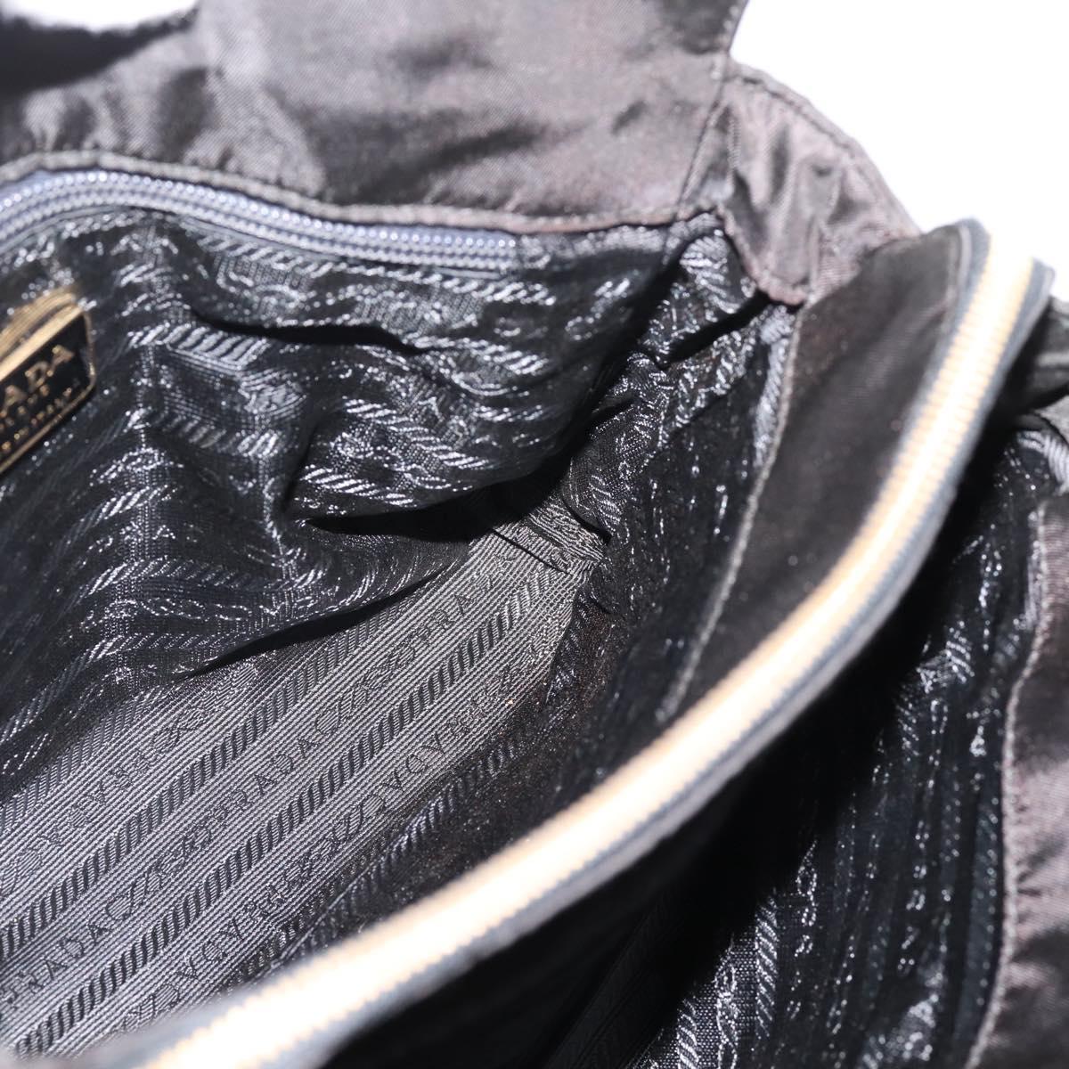 PRADA Chain Tote Bag Leather Nylon Black Gold Auth am12698V