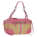 PRADA Shoulder Bag Raffia Beige Pink Silver Auth am12710V