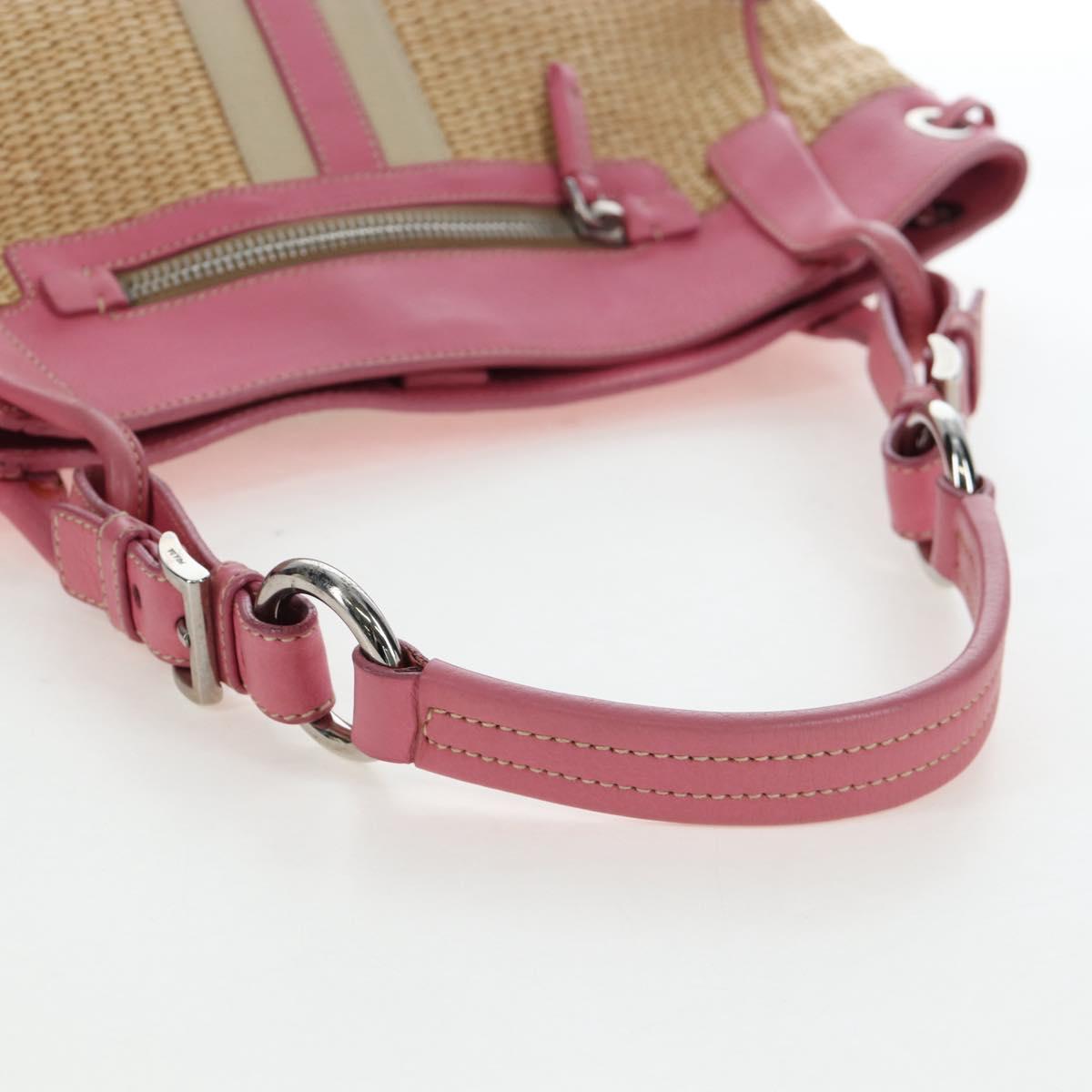 PRADA Shoulder Bag Raffia Beige Pink Silver Auth am12710V