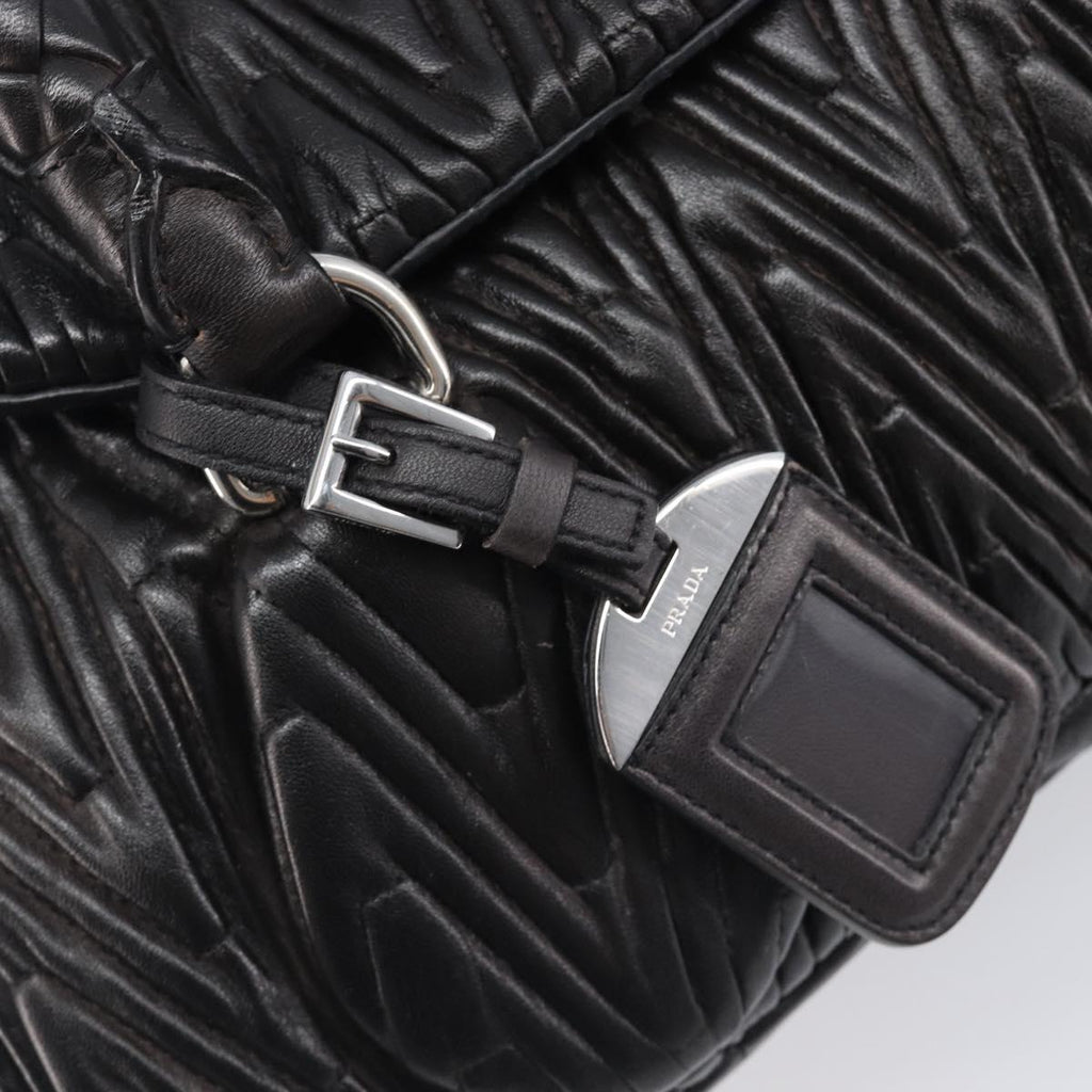PRADA Hand Bag Leather Black Silver BN1235 Auth am12716A