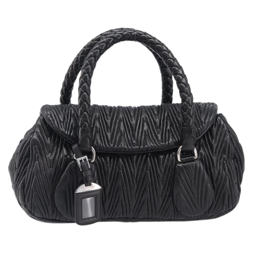 PRADA Hand Bag Leather Black Silver BN1235 Auth am12716A
