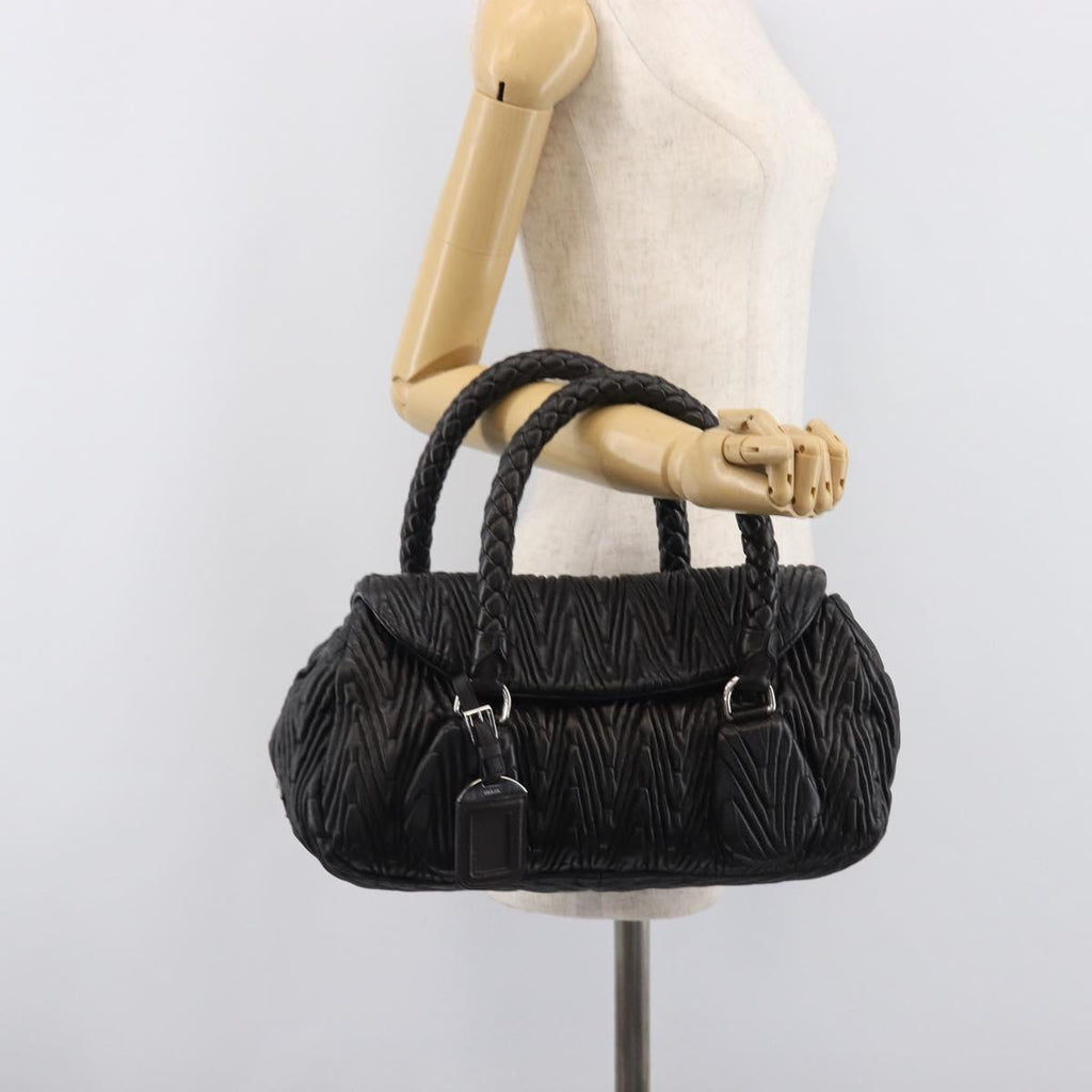 PRADA Hand Bag Leather Black Silver BN1235 Auth am12716A