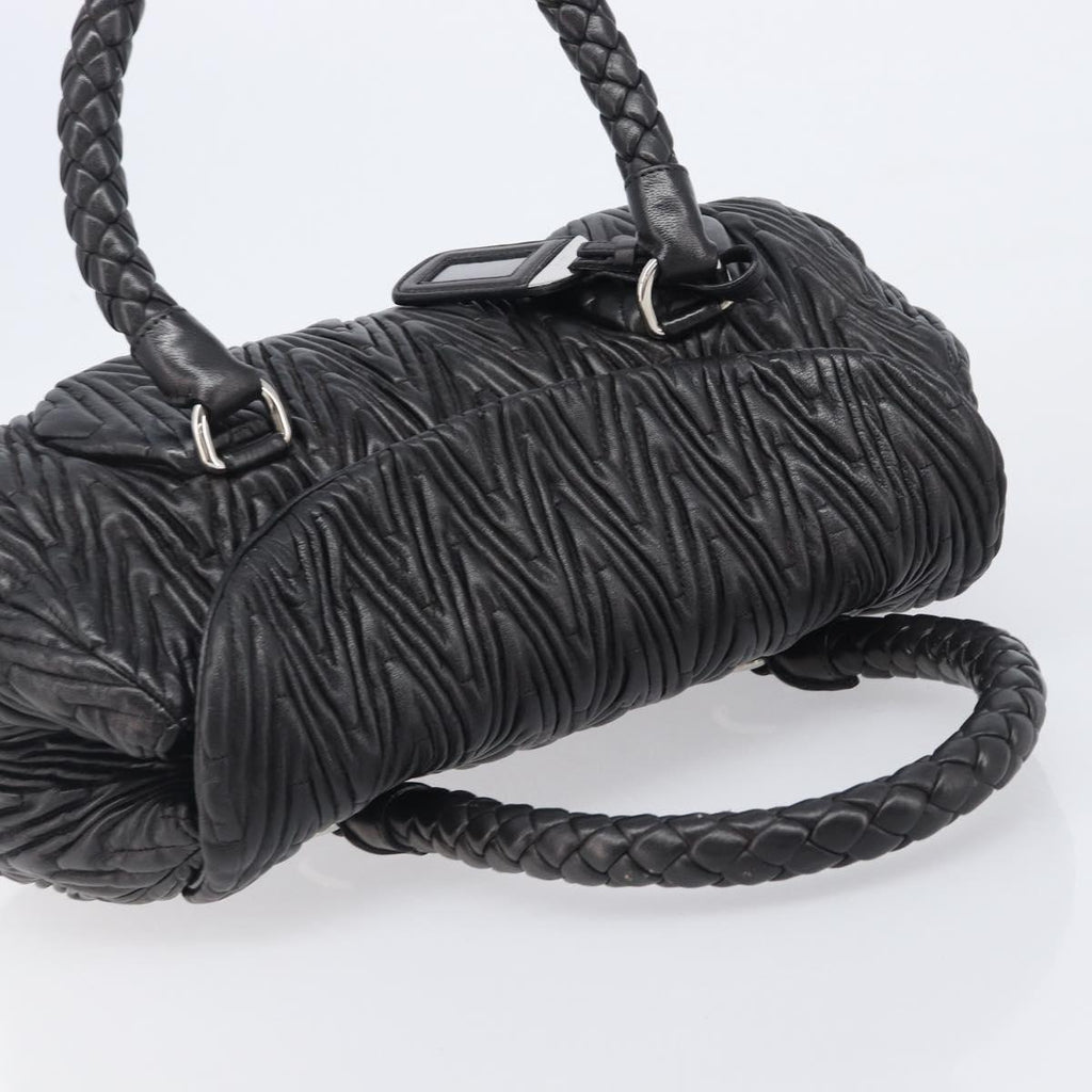 PRADA Hand Bag Leather Black Silver BN1235 Auth am12716A