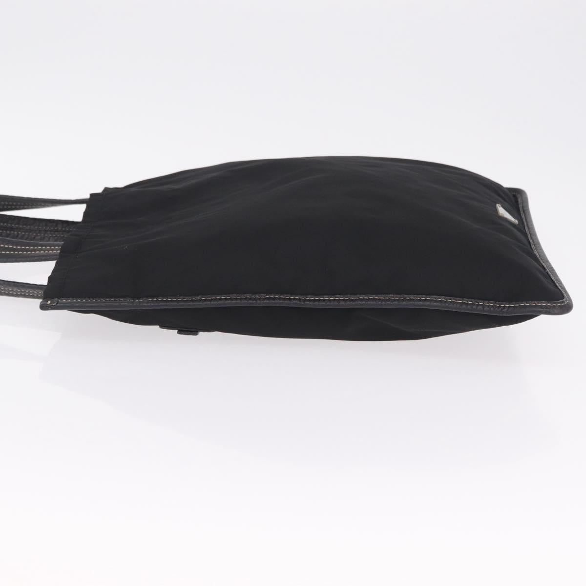 PRADA Tote Bag Nylon Leather Black Silver Auth am12735A