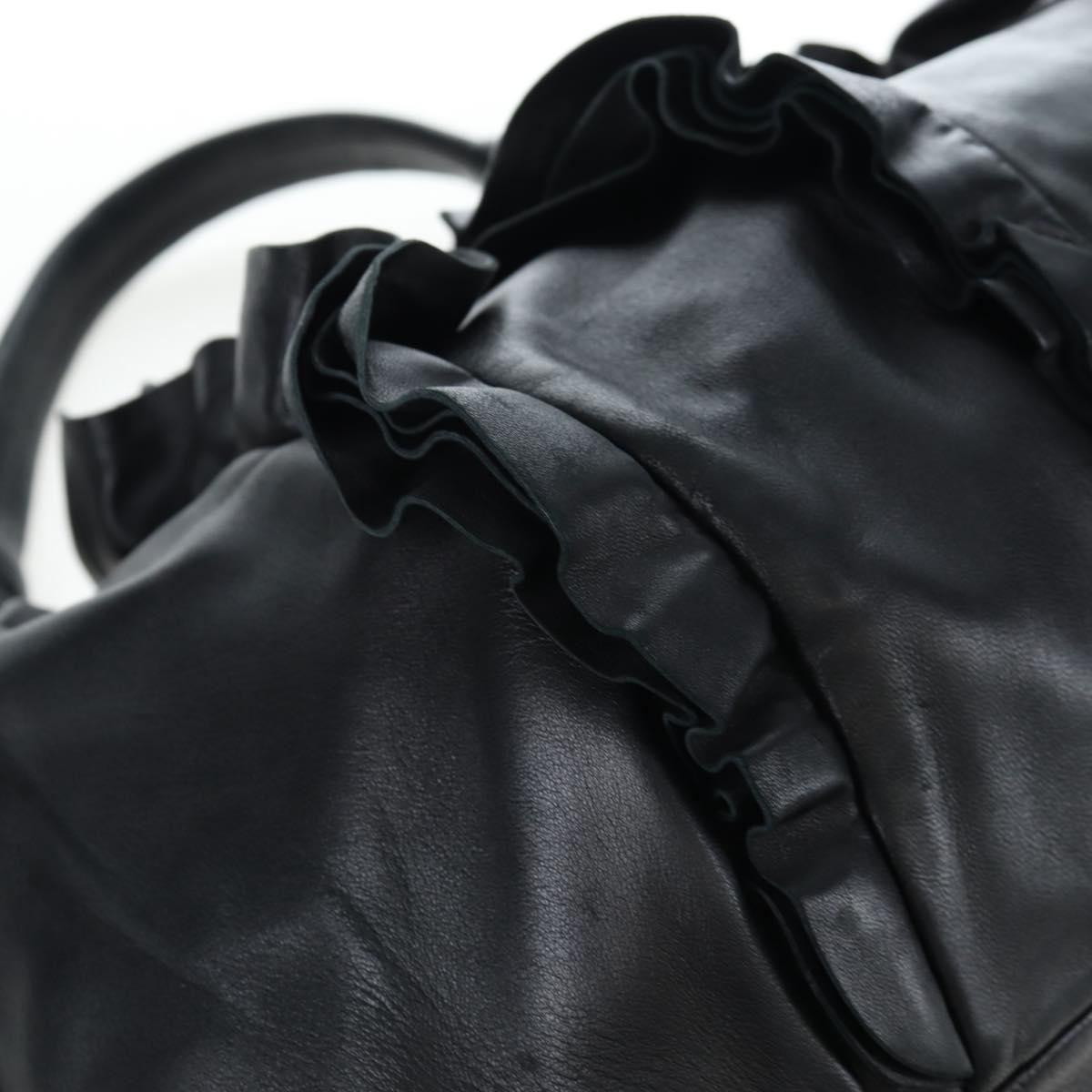 PRADA Frill Shoulder Bag Leather Black Silver Auth am12754V