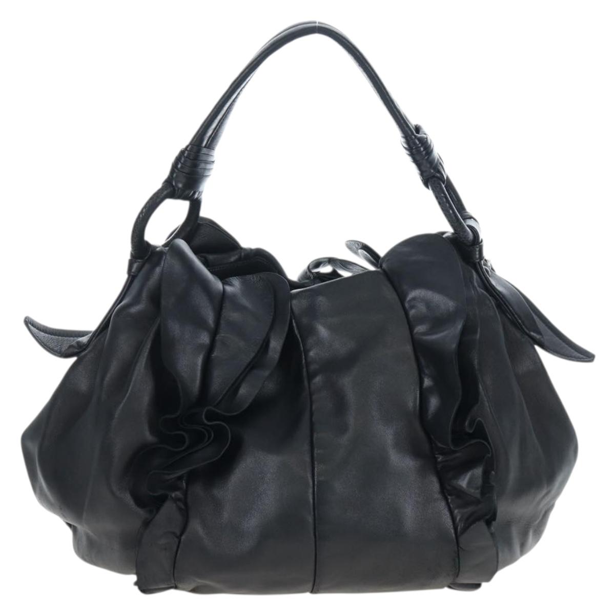 PRADA Frill Shoulder Bag Leather Black Silver Auth am12754V