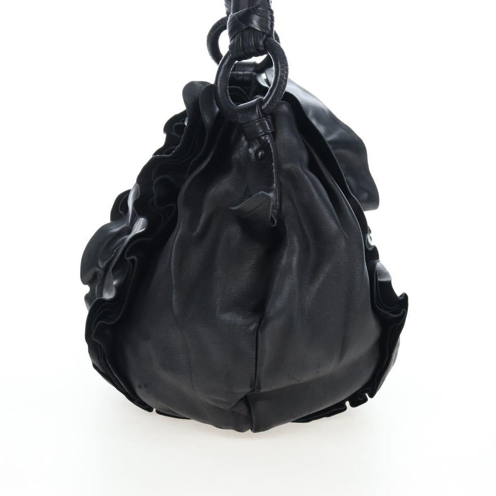 PRADA Frill Shoulder Bag Leather Black Silver Auth am12754V
