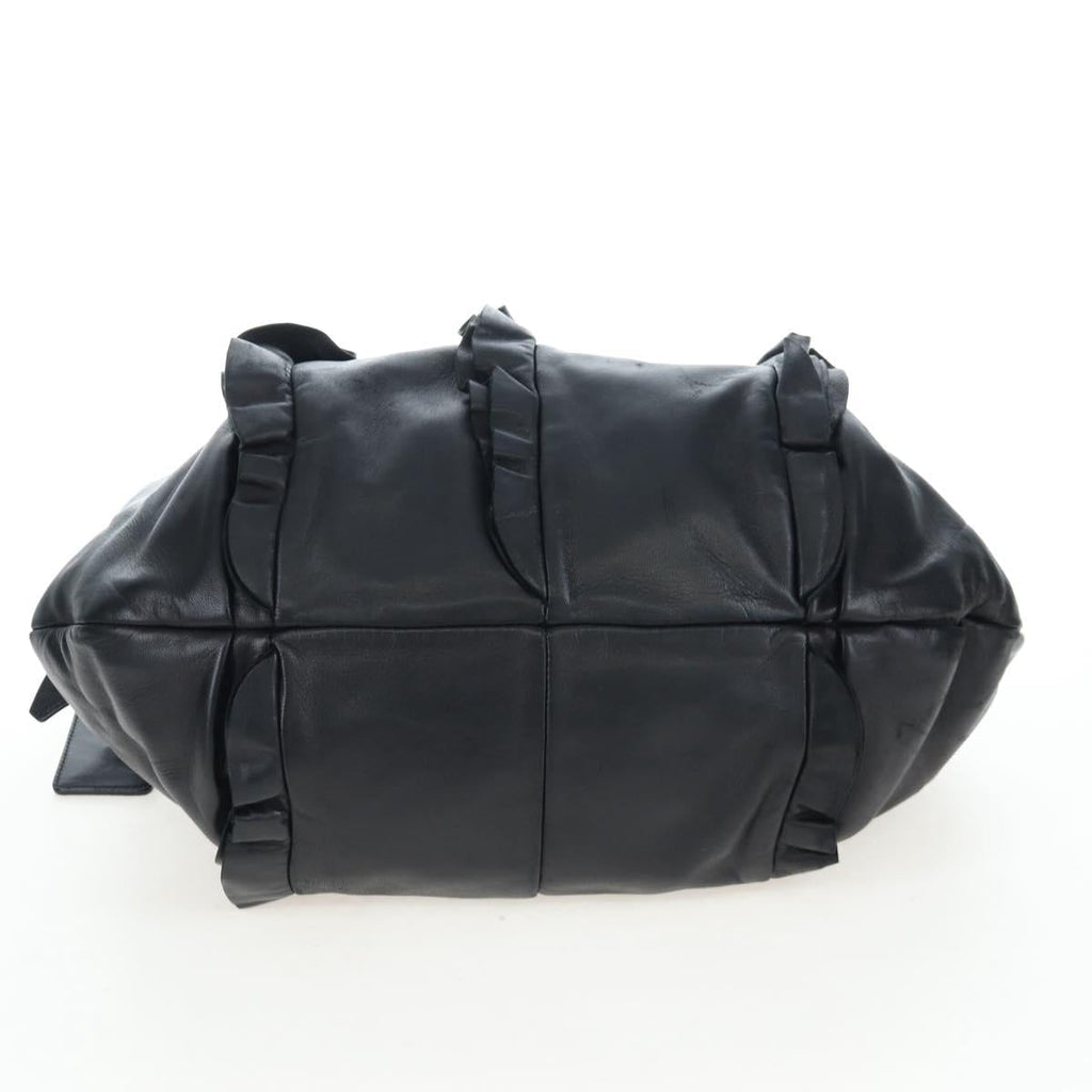 PRADA Frill Shoulder Bag Leather Black Silver Auth am12754V