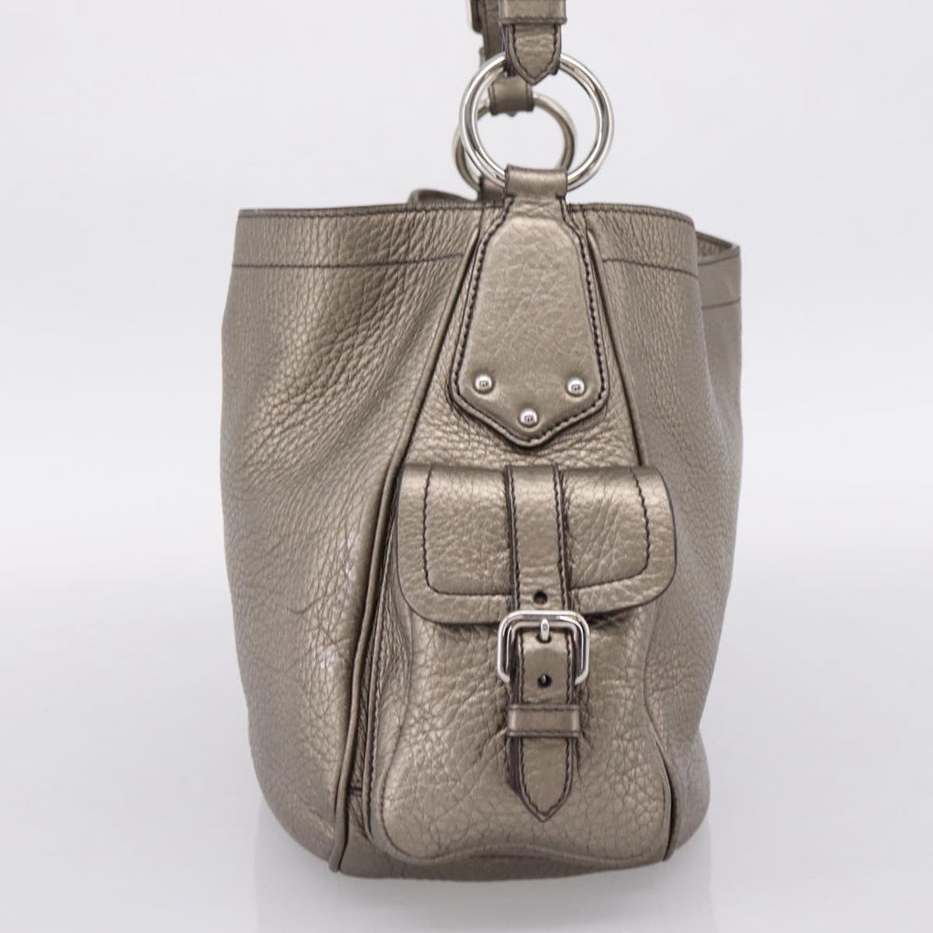 PRADA Shoulder Bag Leather Silver BR3353 Auth am12759V