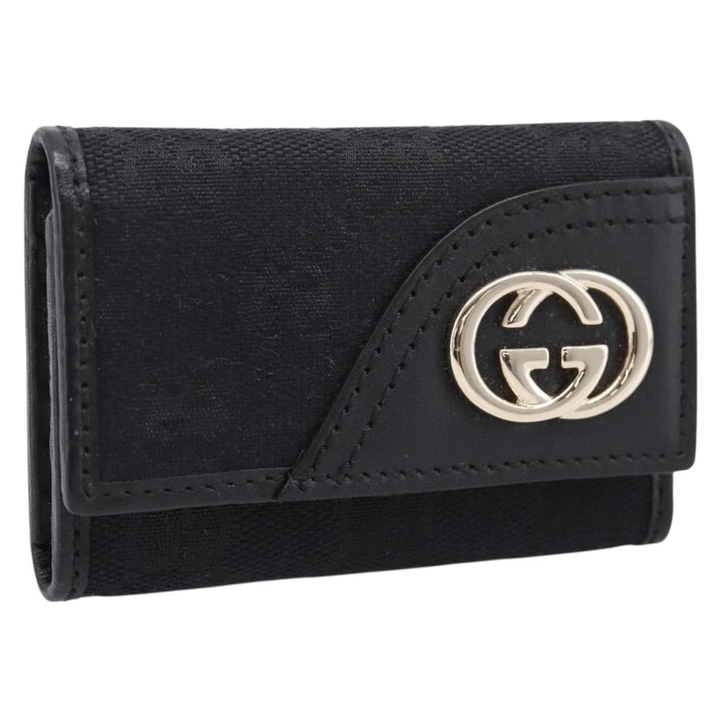 GUCCI GG Canvas Lovely Six Hooks Key Case Black Gold Tone 181599 Auth am12795V
