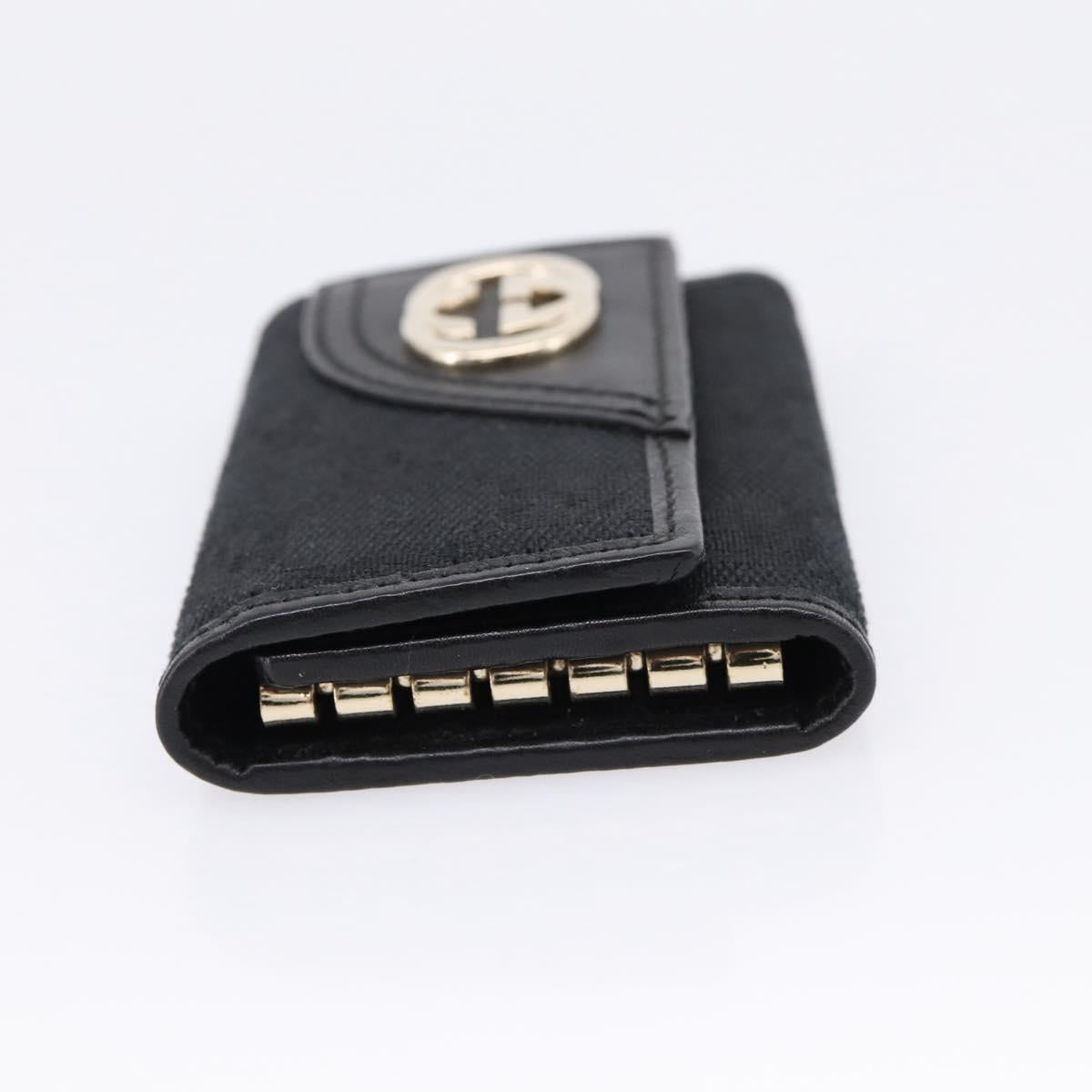 GUCCI GG Canvas Lovely Six Hooks Key Case Black Gold Tone 181599 Auth am12795V