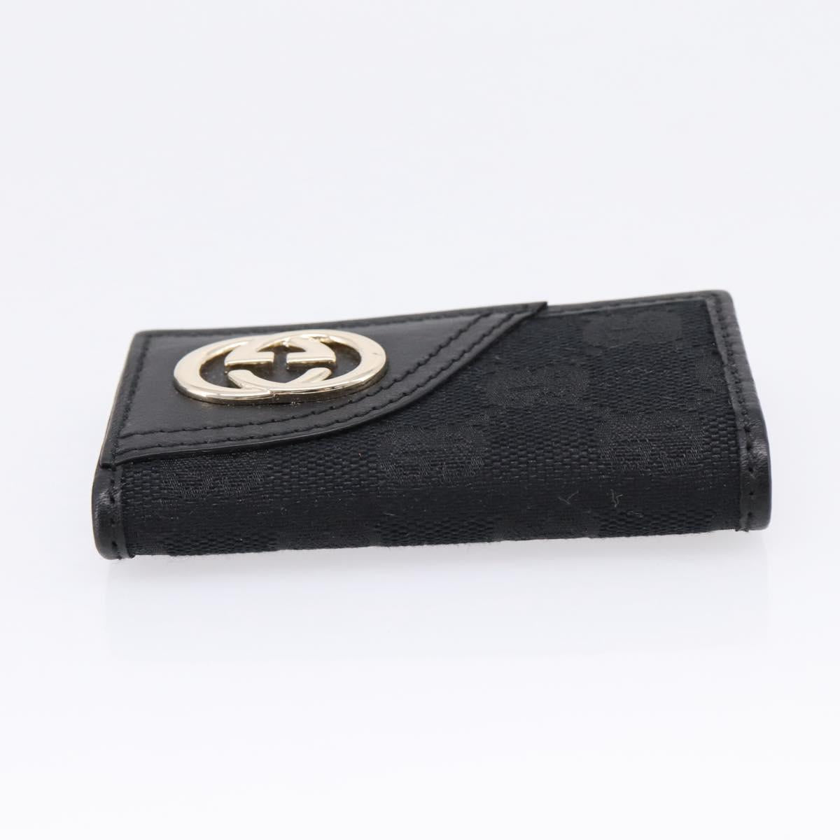 GUCCI GG Canvas Lovely Six Hooks Key Case Black Gold Tone 181599 Auth am12795V