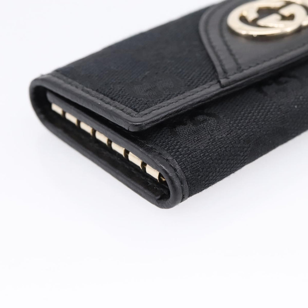 GUCCI GG Canvas Lovely Six Hooks Key Case Black Gold Tone 181599 Auth am12795V