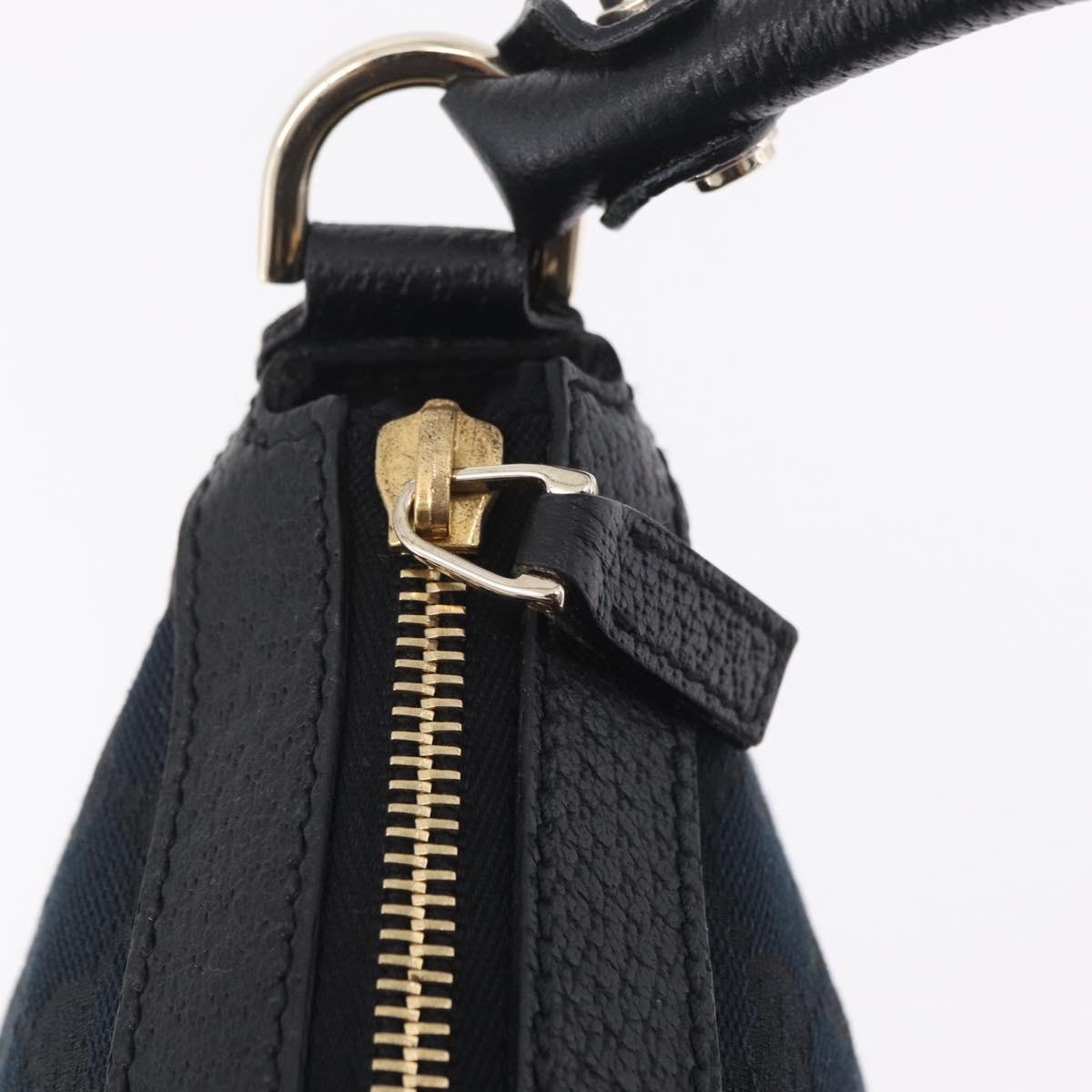 GUCCI GG Canvas Hand Bag Black Gold Tone 146244 Auth am12807V