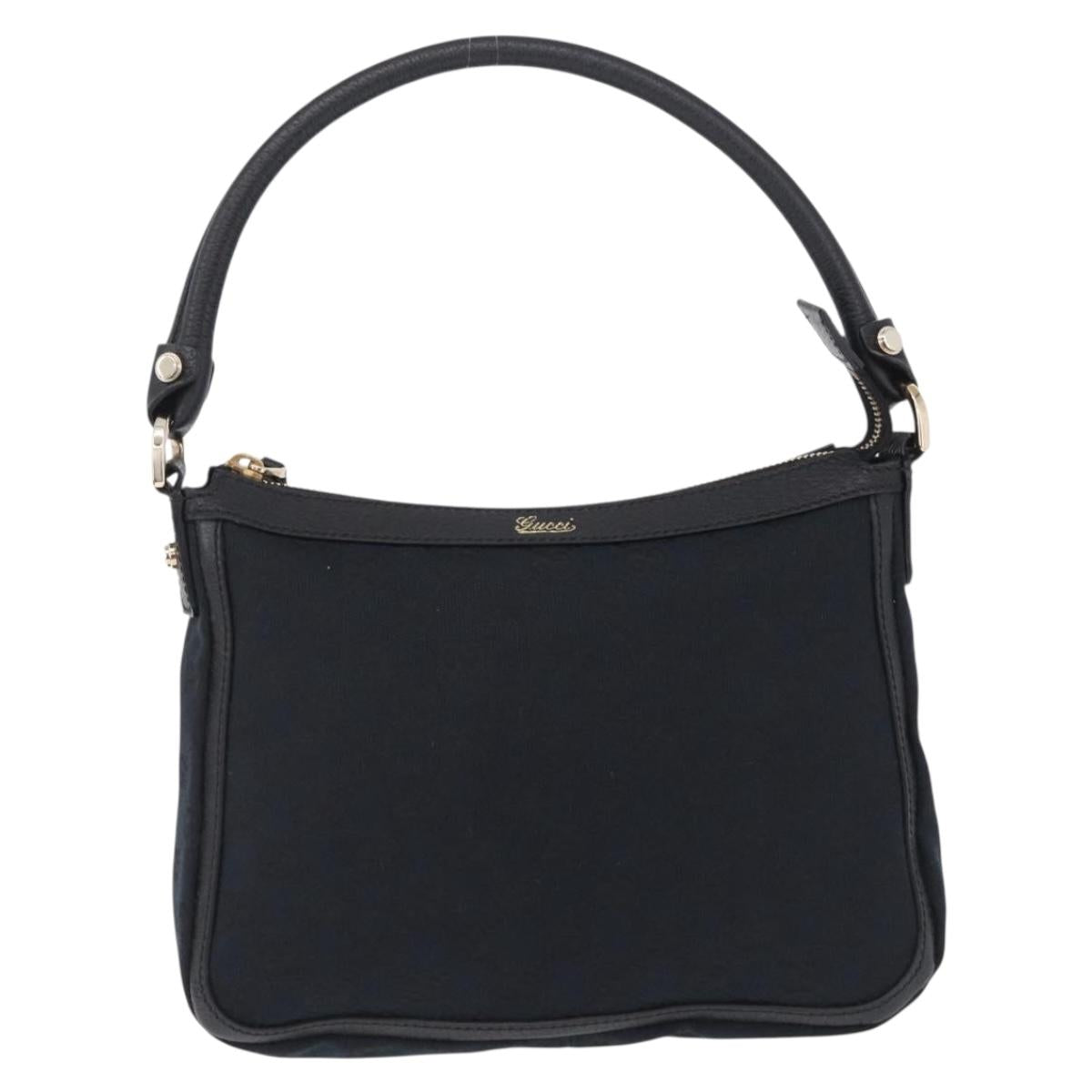 GUCCI GG Canvas Hand Bag Black Gold Tone 146244 Auth am12807V