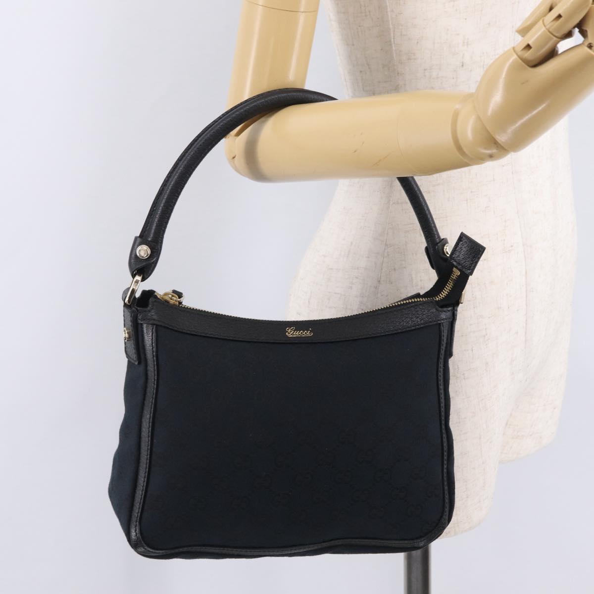 GUCCI GG Canvas Hand Bag Black Gold Tone 146244 Auth am12807V